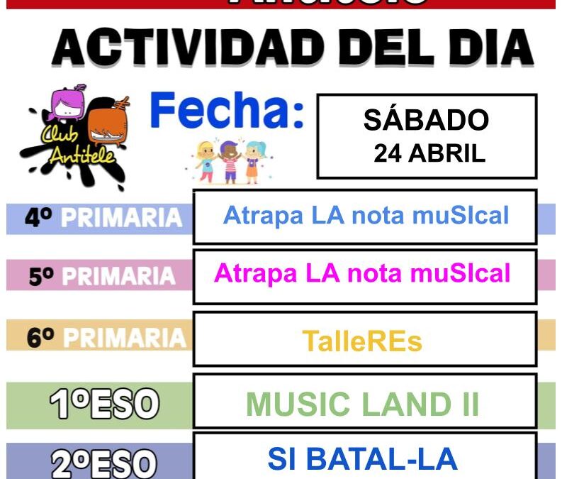 FORMULARIO DE INSCRIPCIÓN ACTIVIDADES SÁBADO 24 DE ABRIL